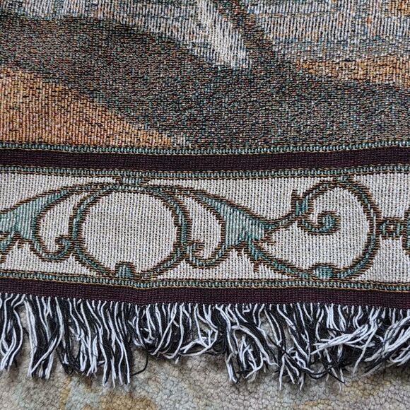 Vintage Christmas Cardinal Winter Village Scene Woven Tapestry Throw Blanket - Picture 11 of 11